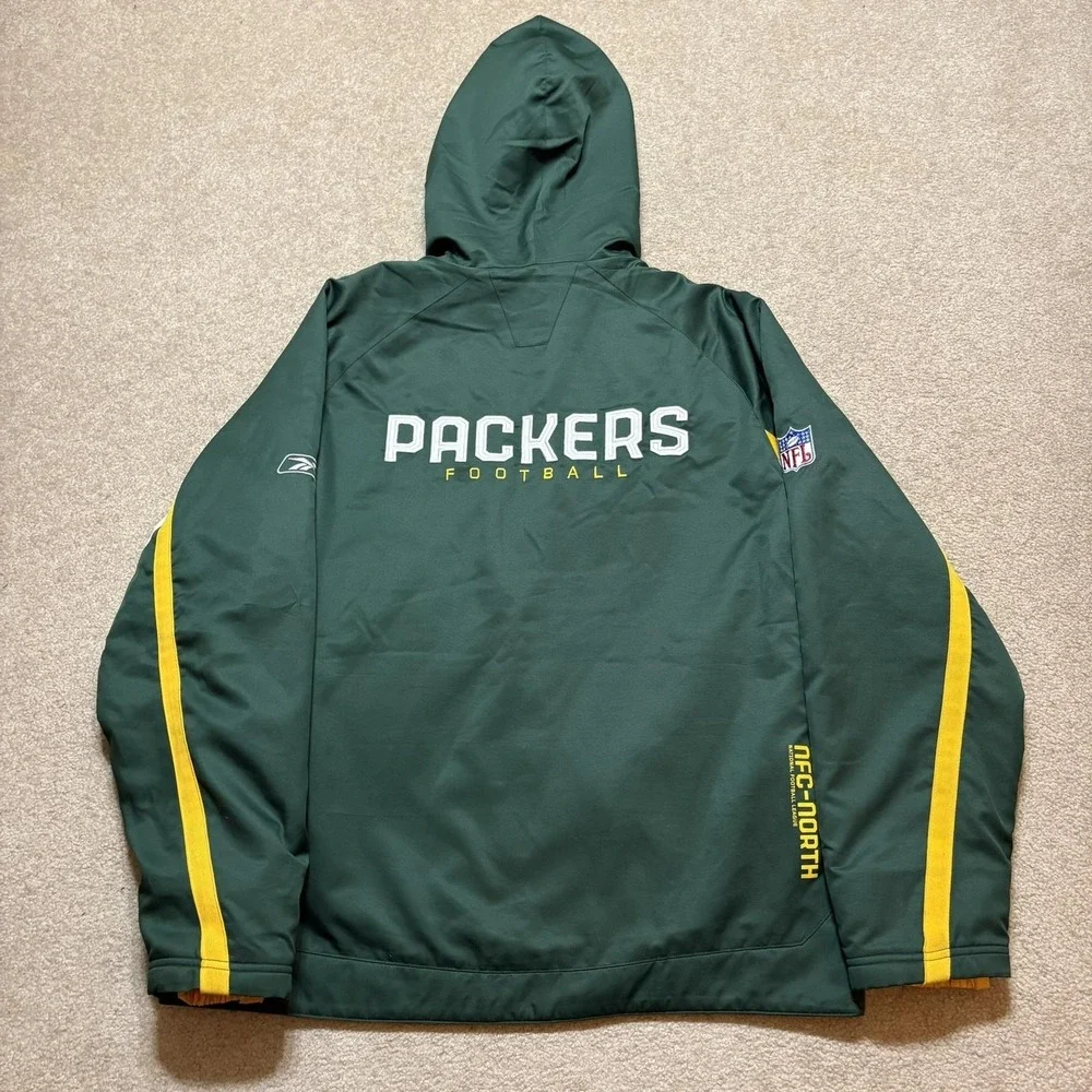 Green Bay Packers Jacket Mens‎ Large Green NFL Football Reebok Hooded Fleece